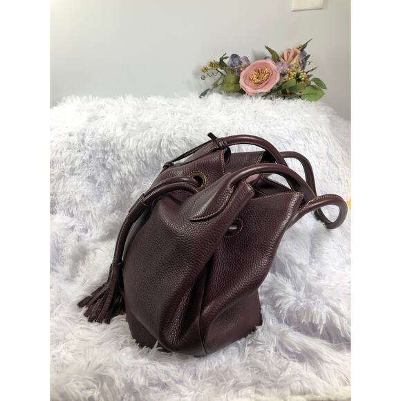 Dooney & Bourke Pebble Grain Tassel Leather Drawstring Bucket Tote Bag Purple - Picture 5 of 9